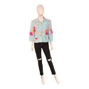 Emma James Petite Floral Baby Blue Blazer, 14